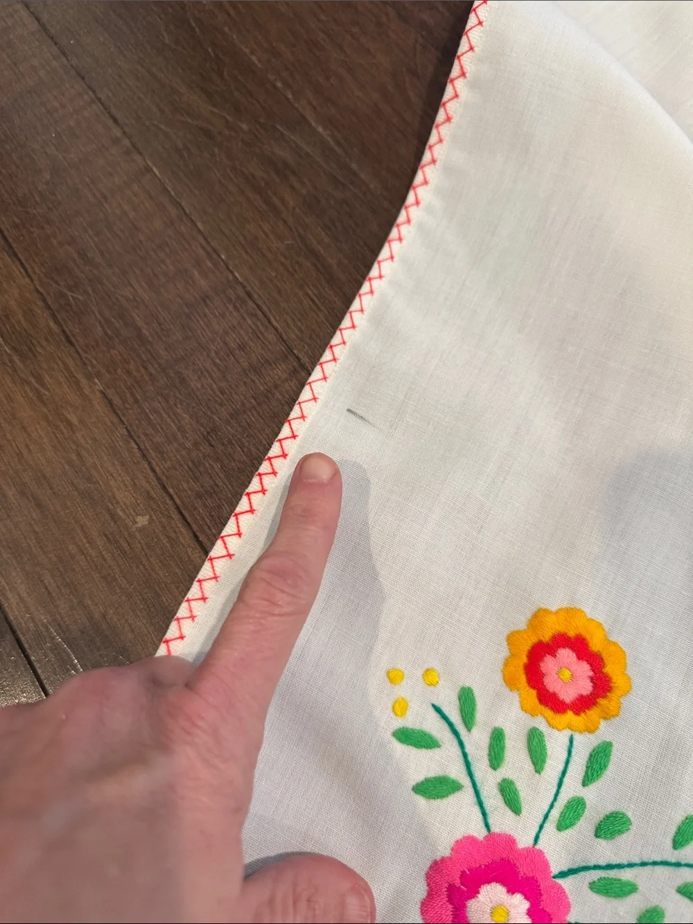 Vintage White Table Linen with Pink, Yellow, Blue & Green Floral Embroidery